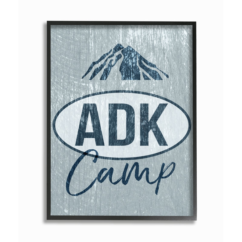 «ADK Camp Mountains Adirondack», art textuel, H 20 po x l 16 po, Giclée encadrée noir minuit