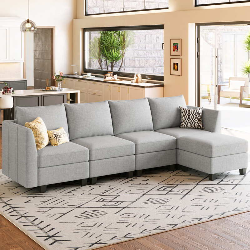 Aurora 6 Pieces L Shaped 4-Seat Sofa Couch Storage Sofa Livingroom Modular Sofa Apartment Sectional Couch With Washable Cushion Cover
