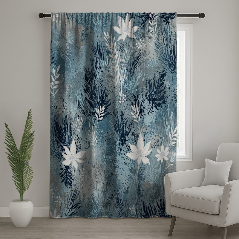 Rideaux de fenêtre à motif floral bleu, voilages et voilages à motif floral - 1 panneau, 50 po x 80 po - 1 panneau