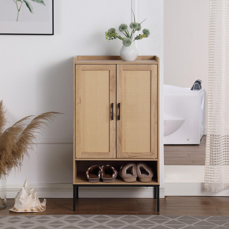 Retro Shoe Cabinet with Rattan Doors