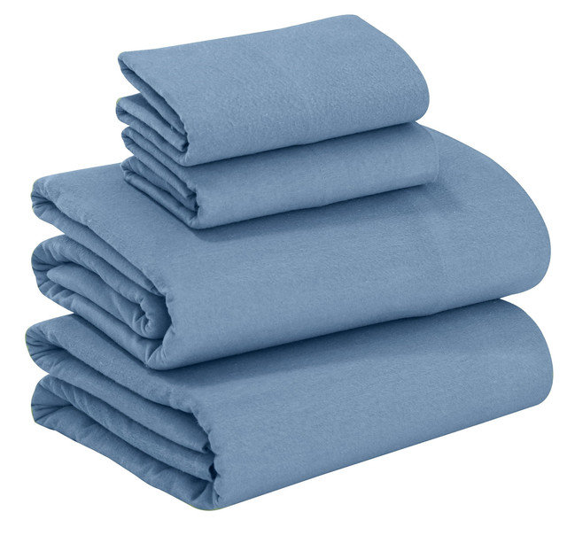 Draps en flanelle RUVANTI 100 % coton, taille California King - Ensemble de literie 4 pièces, chaud, doux et respirant, poches profondes, double grattage, confortable en toutes saisons, bleu couronne