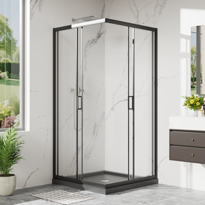 36" D x 36" W x 72" H Base Included Framed Corner Sliding Shower Enclosure with 1/4" Clear Tempered Glass, Aluminum Frame, Magnetic Seal