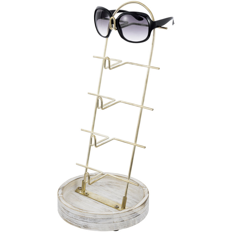 Sunglasses Display Stand With Whitewashed Wood Ring Tray