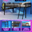 Lit plateforme double Industrial Silhouette, structure classique en fer noir avec bureau intégré et rangement sous le lit pour les petites chambres