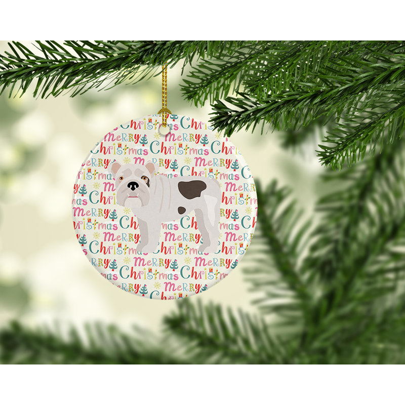 Figurine suspendue bouledogue anglais Merry Christmas