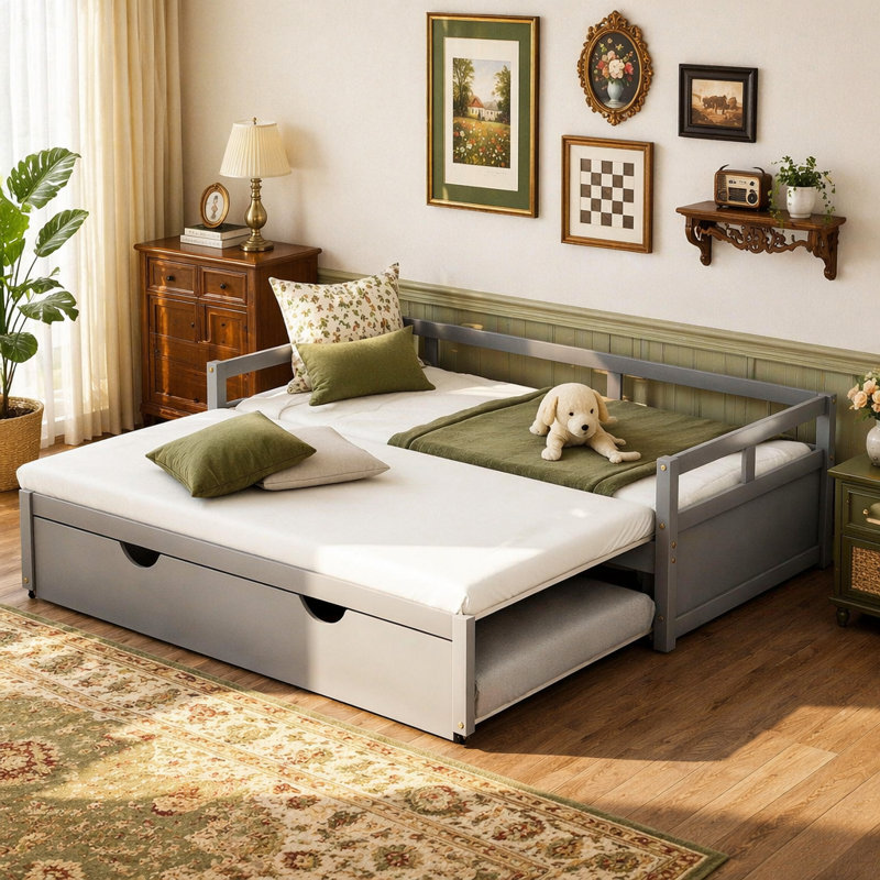 Lit de jour extensible avec couchette, lit de jour en bois avec couchette
