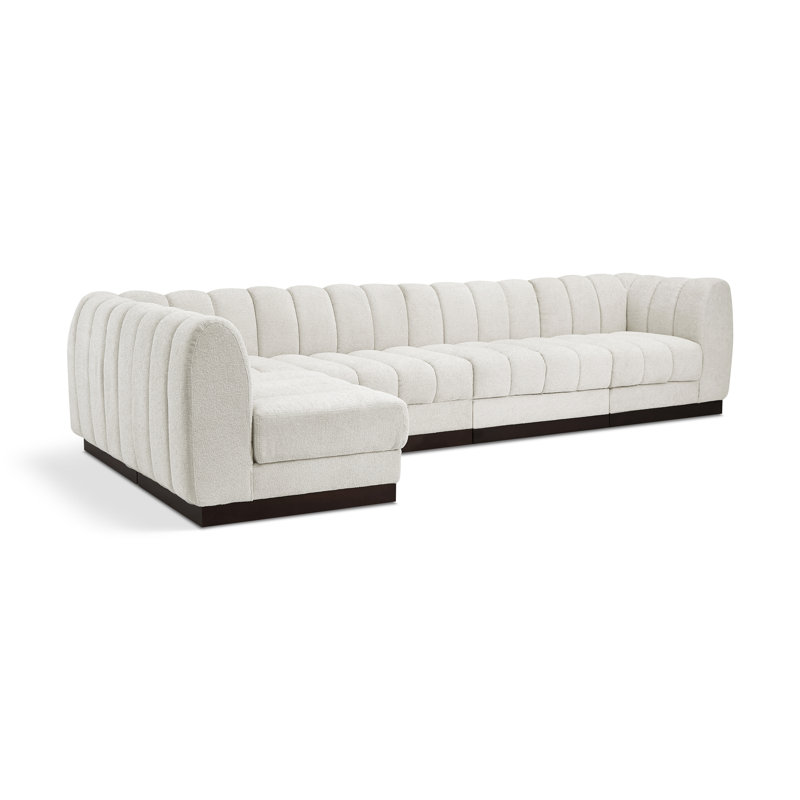 Canapé modulaire rembourré 5 pièces Quinn, Tissu chenille crème