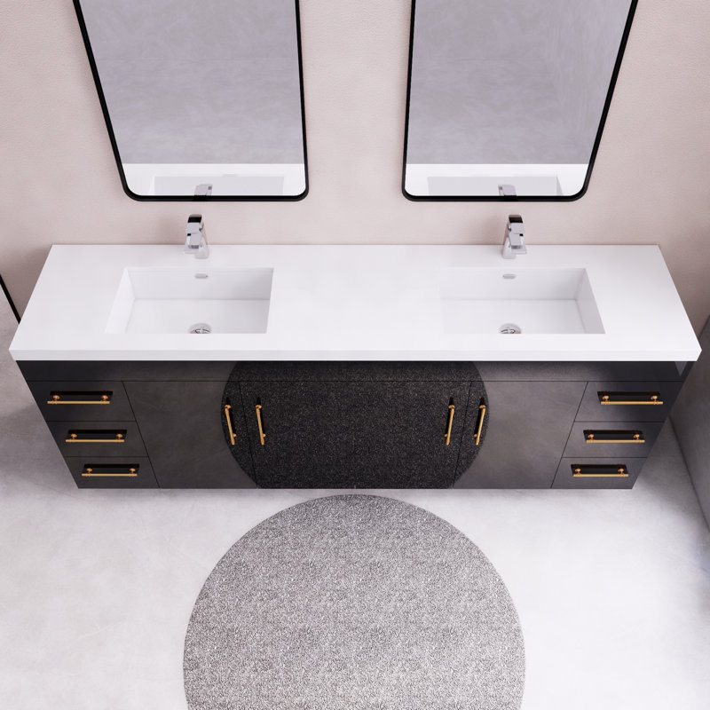 Ensemble de meuble-lavabo double 84 po Irline, Noir lustré