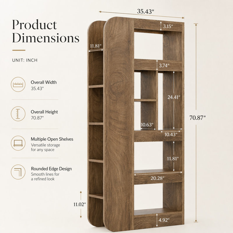 Cloison de 71 po en bois avec tablettes de rangement ouvertes, White