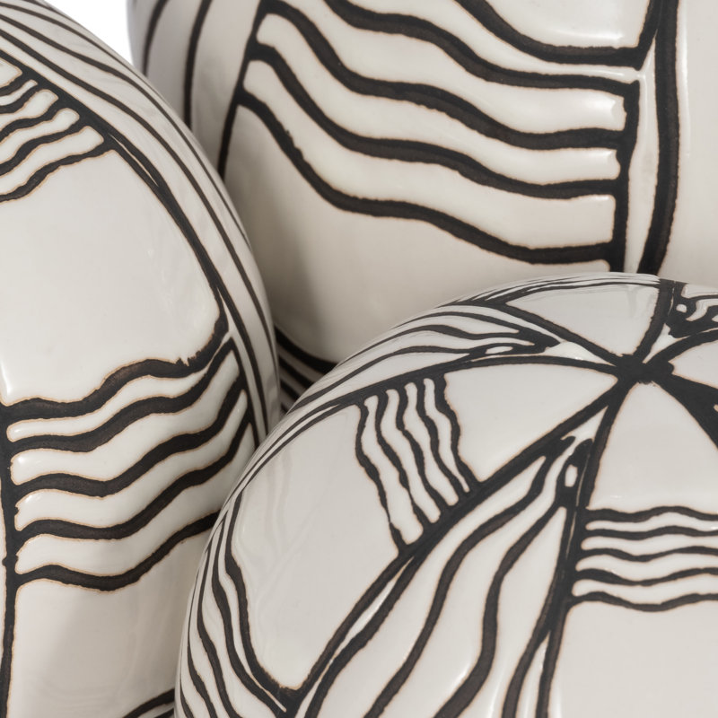 Ewout Decorative Stoneware Ceramic Orbs with Traditional Artistic Design for Classic Accents and Elegant Styling Set of 3