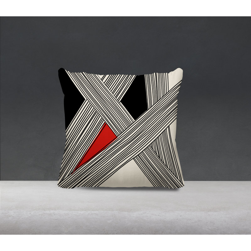 Cassie Abstract Outdoor Reversible Throw Pillow, 19"H x 19"W, Red/Cream/Black