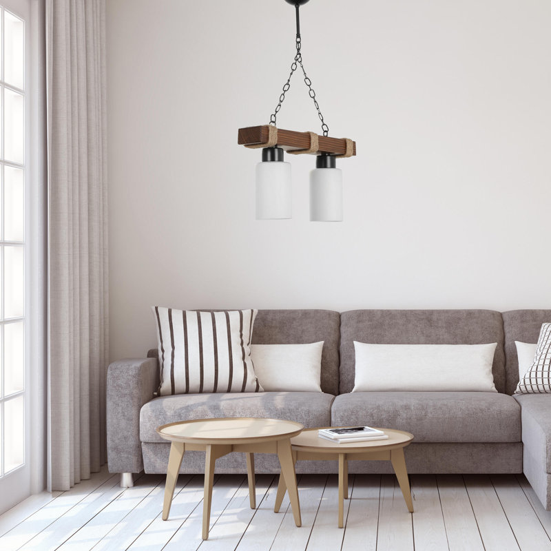 Luminaire suspendu cylindrique pour îlot de cuisine à 2 lumières avec accents en fer forgé Theron