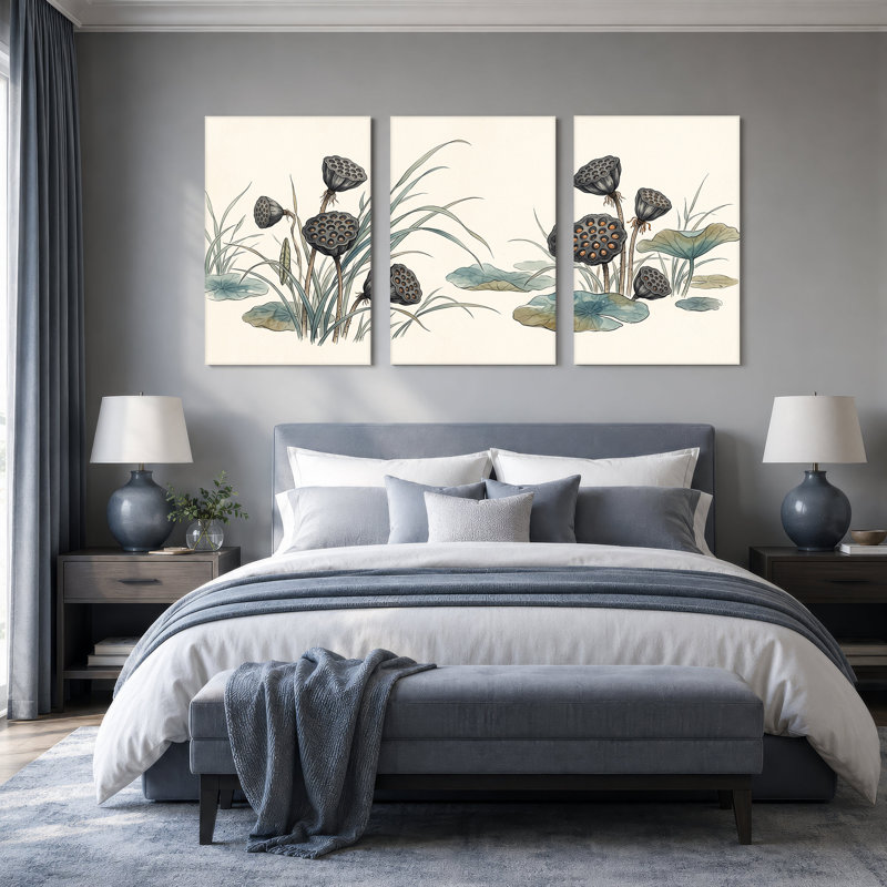 Ensemble de 3 impressions sur toile Lotus, H 24 po x l 16 po x 3 pièces
