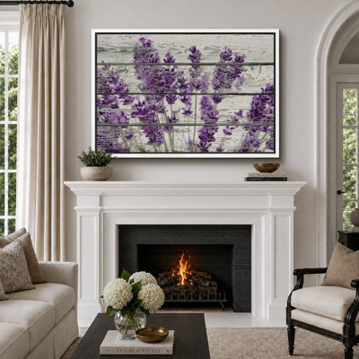Œuvre d'art mauve lavande mauve sur fond effet bois, images murales rétro rustiques, impression sur toile encadrée