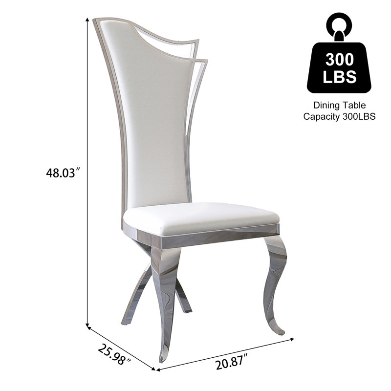 Solid Back Side Chair Dining Chair, Silver, 6, White