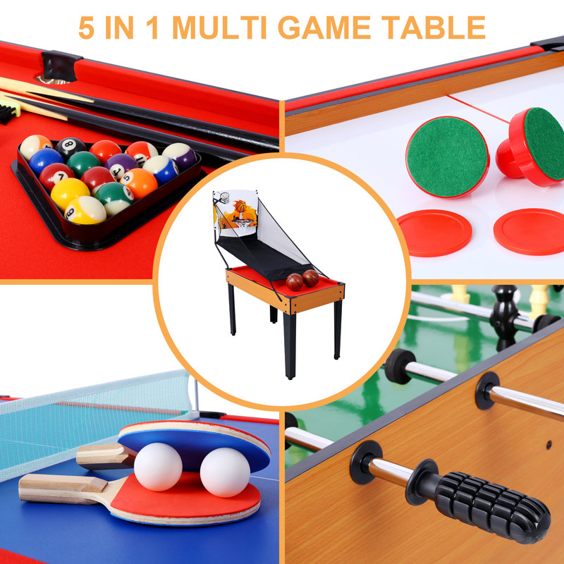 43'' L Multi Game Table, Red/Brown