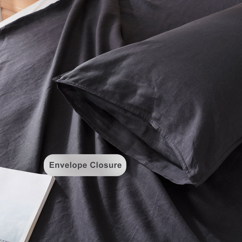 Ensemble de 2 taies d'oreiller 100% lin TOSMO, King (20x36") Pillowcase, Gris anthracite