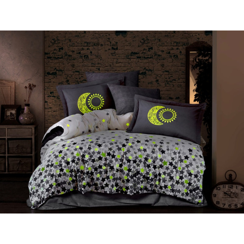 Massasoit Cotton No Pattern Duvet Cover Set with Pillowcases, Grey