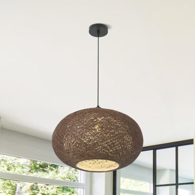 Luminaire suspendu ovale 1 lumière en rotin noyer tissé à la main à 1 couche