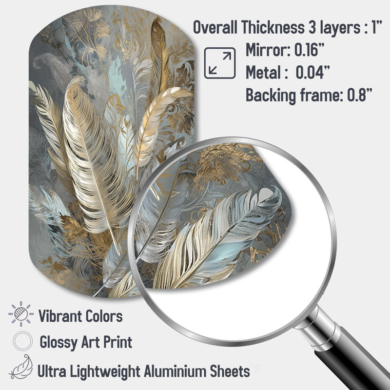 Niamh - Art mural asymétrique en forme de cylindre de plumes glam, H 31 po x l 19 po