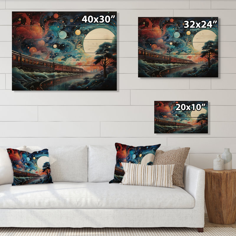Shaneqa Cosmic Rails An Abstract Train III sur impression sur bois, H 10 po x l 20 po x P 0,78 po
