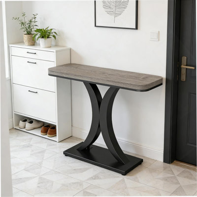 Compact Console Table, Modern Industrial Style Entryway Foyer Table, Sturdy Sofa Table With Rustic Finish