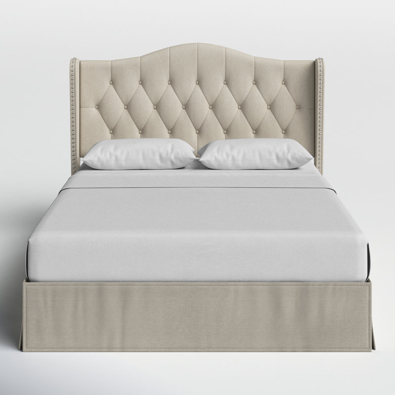 Lit plateforme tapissier Knott Riley, Gris chaleureux, Double