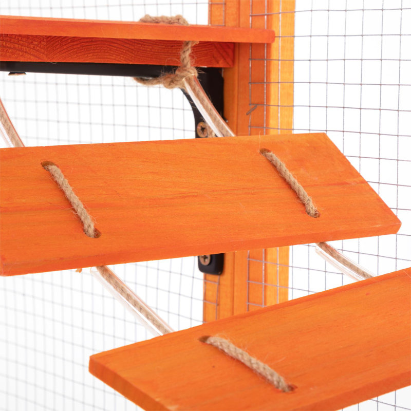 Large Orange Pine Outdoor Cat House with Platforms and Condos