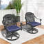 Chaise de patio pivotante en fonte d'aluminium 2 pièces avec structure noire et coussins bleus