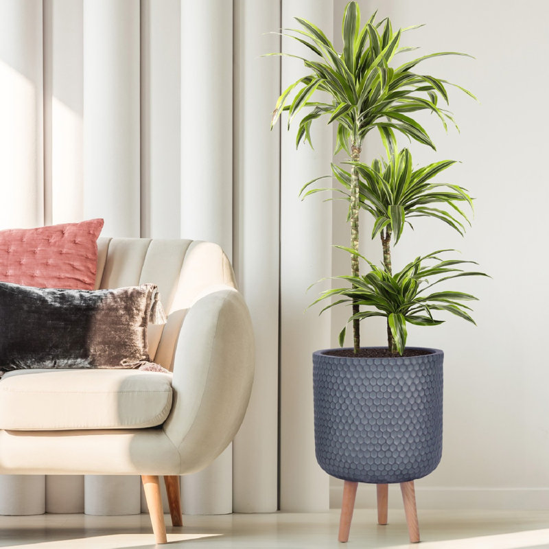 Honeycomb Style Cylinder Round Planter with Feet, 47cm H x 31cm W x 31cm D