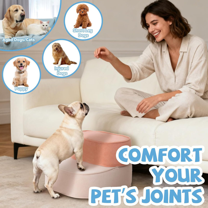 Escaliers pour chiens H 11,8 po, lit 2 en 1 pour escaliers pour chiens, Rose
