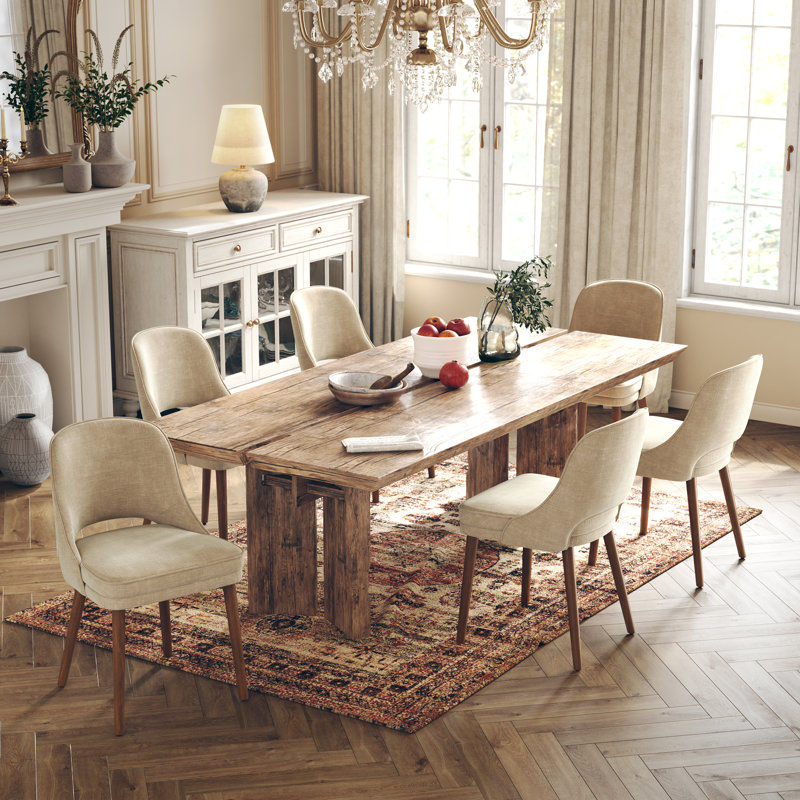 Two-tier solid wood upholstered side chair, Brown, Sleek, Set of 6