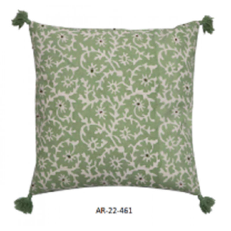 Braid Pattern Cushion Cover, 18" H x 18" W, Green/White Floral