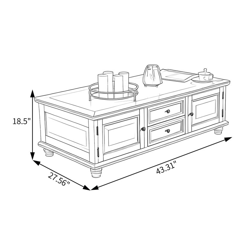Table basse en bois massif de style américain, Brun
