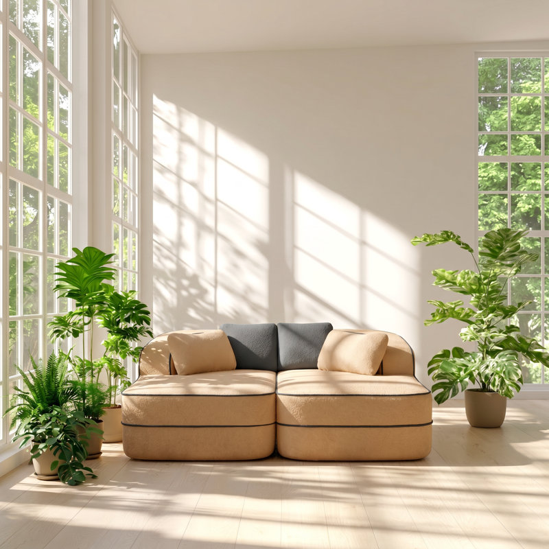 CloudComfort 77.2" W x 66.5" D x 32.7" H Double Chaise Teddy Fabric Boneless Modular Sofa
