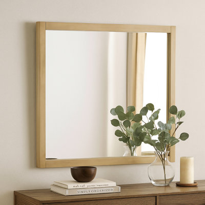 Miroir d'appoint Noe Celia, cadre en bois de chêne carré de 40 pouces, finition brune