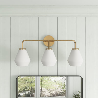 Berlyn 3-Light Glass Shade Gold White Finished E26 Dimmable Farmhouse Vanity Light Fixture