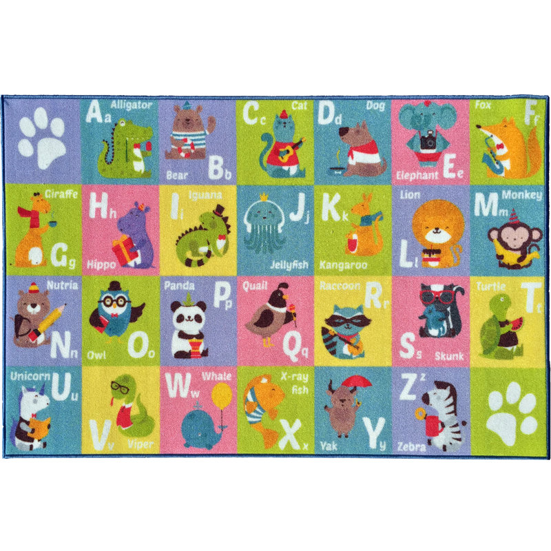 KC Cubs: Educational Rug: ABC Alphabet Animal - 5x7' Playmat - Interactive Letter Learning, Activity Area Carpet, Bedroom-Classroom, Baby-Toddler-Kid