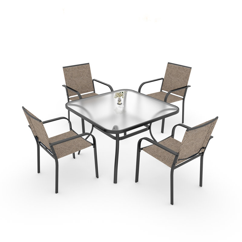 Ensemble repas pour 4 personnes avec table en verre trempé, Beige