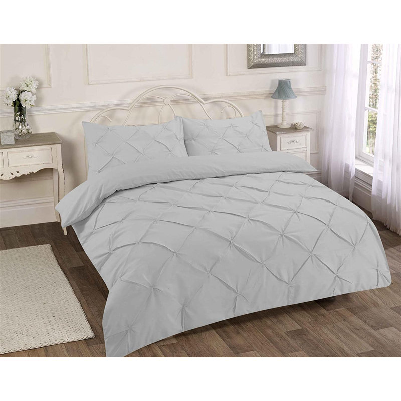 Reginia Cotton Blend Solid Colour Duvet Cover Set with Pillowcases, Silver, Super King - 2 Standard Pillowcases