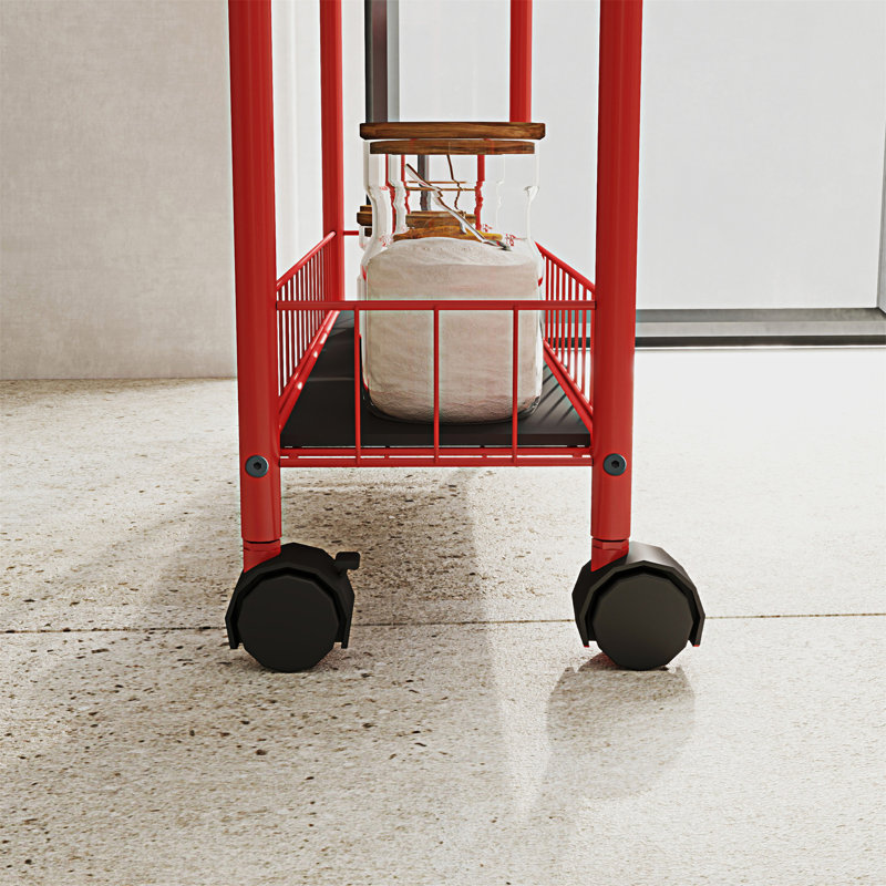 Étagère de rangement coulissante rouge à 6 niveaux avec roulettes (sans tabouret)