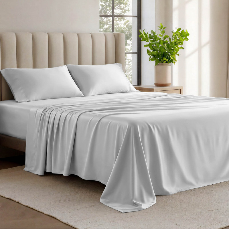 Organic Cotton Jersey Sheet Set, King Sheet Set + Fitted Sheet + 2 Pillowcases, Cloud Gray