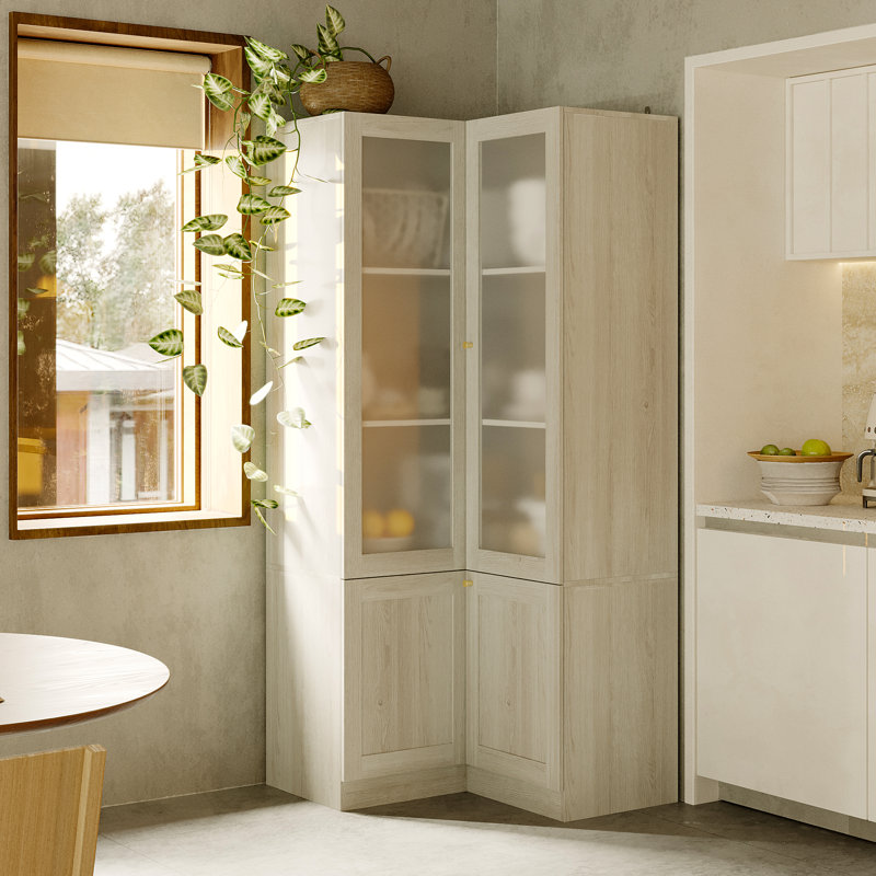 Armoire de rangement d'angle 70,9 "avec portes en verre