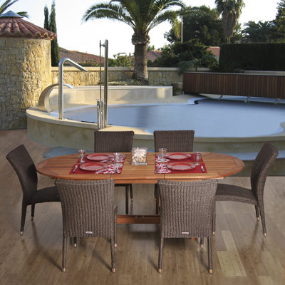 Anautica 6 - Person Wicker Patio Dining Set with Extendable Oval Table