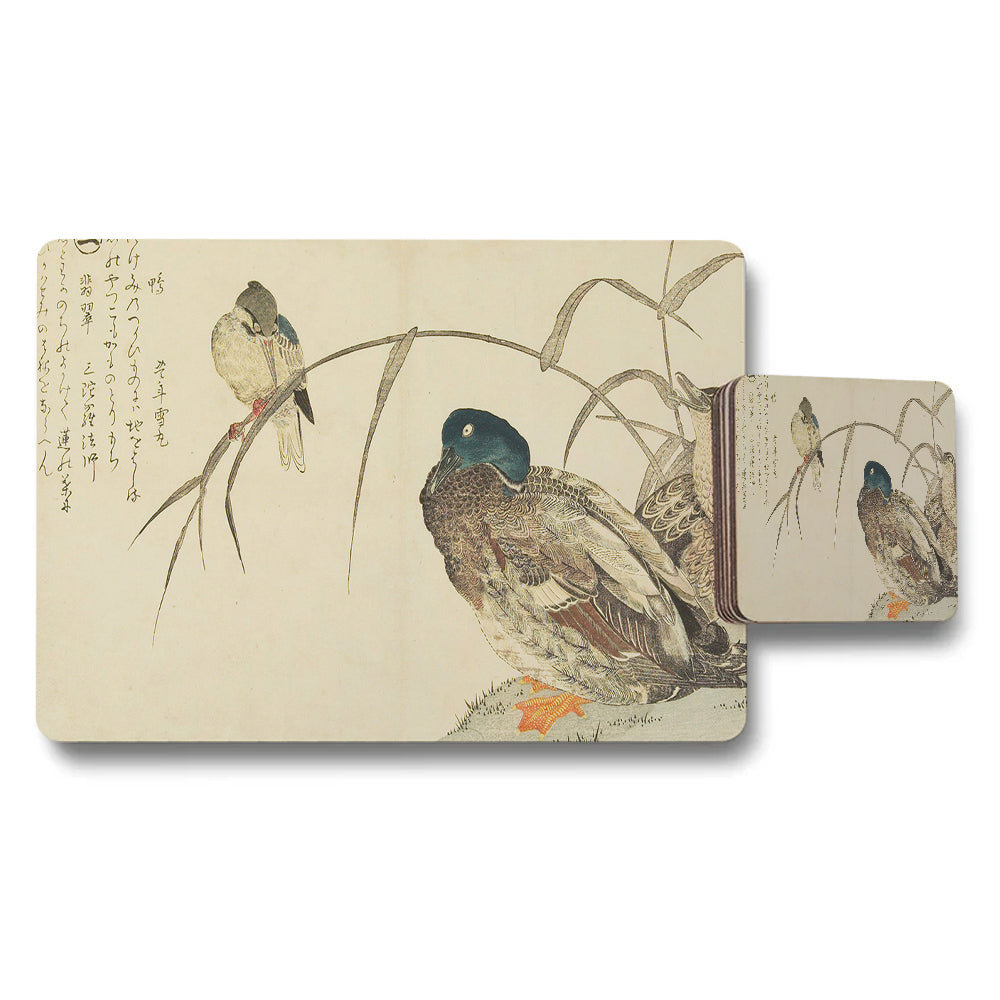 Japanese Duck and Willow Placemats and Coaster Set Artwork