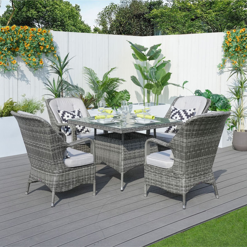 4 - Person Wicker Patio Dining Set with Square Table , Cushions Included