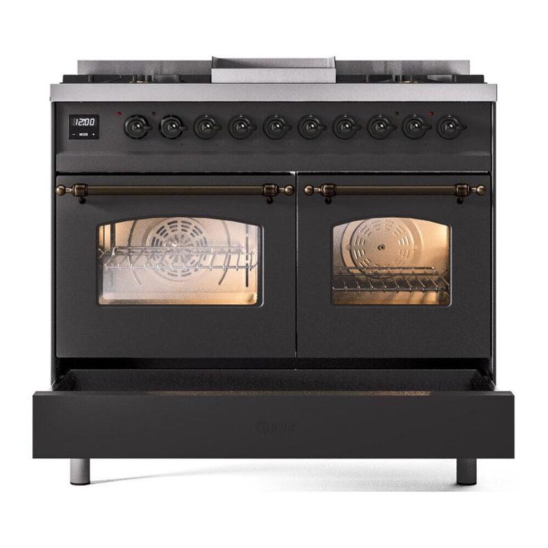 ILVE Nostalgie II Series 40 inch Dual Fuel Range with 6 Sealed Burners, Griddle (Glass Door), Natural Gas