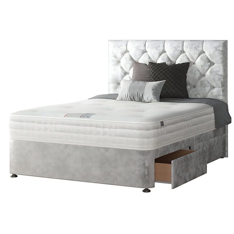 Eberhardt Upholstered Bed, Super King (6'), Silver, 4 Drawers