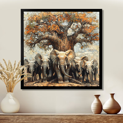 Éléphants d'Afrique par le baobab II - éléphant, art mural