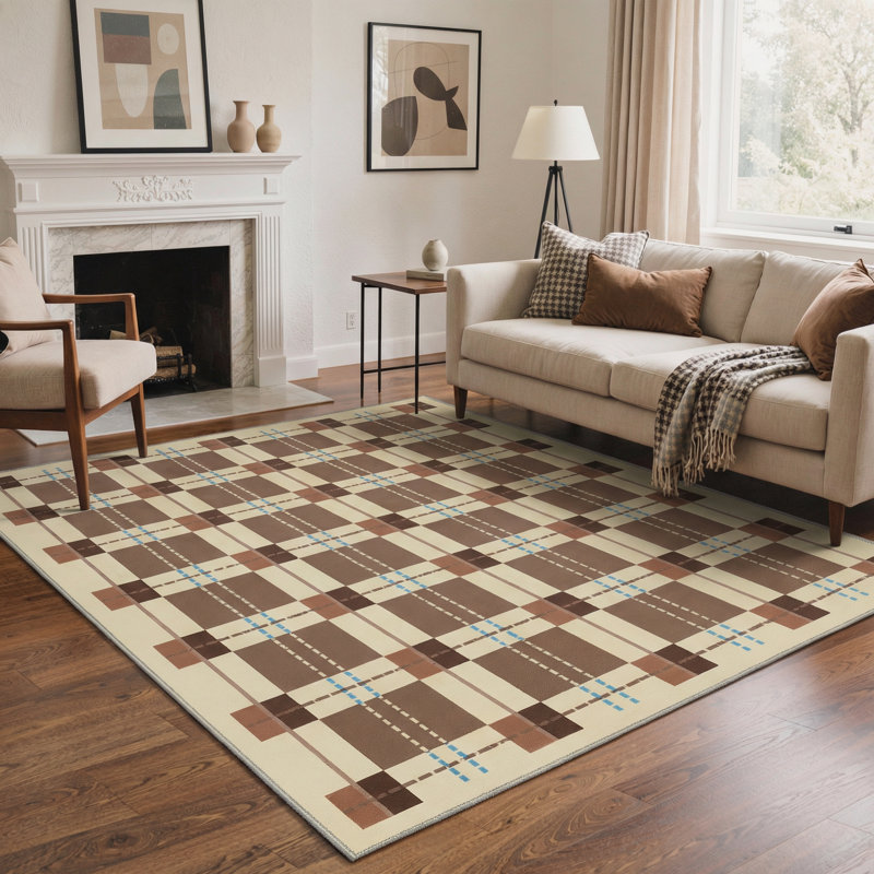 Tapis d'intérieur beige / brun à motif géométrique Prolr, Rectangle 6 pi x 9 pi